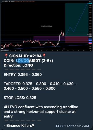 اسکرین‌شات سیگنال ONDOUSDT LONG از Binance Killers