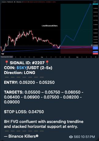 SKYUSDT LONG signal screenshot by Binance Killers
