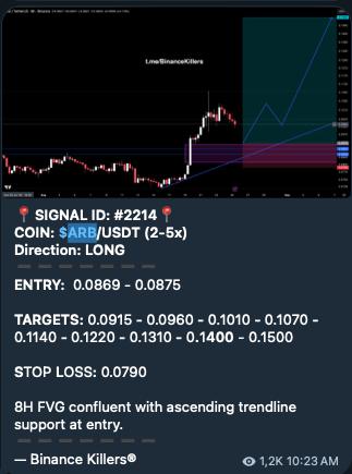 ARBUSDT LONG signal screenshot by Binance Killers