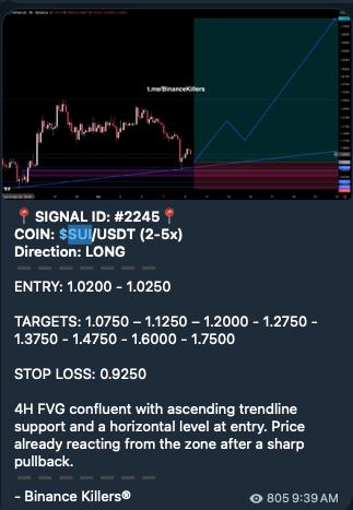 SUIUSDT LONG signal screenshot by Binance Killers