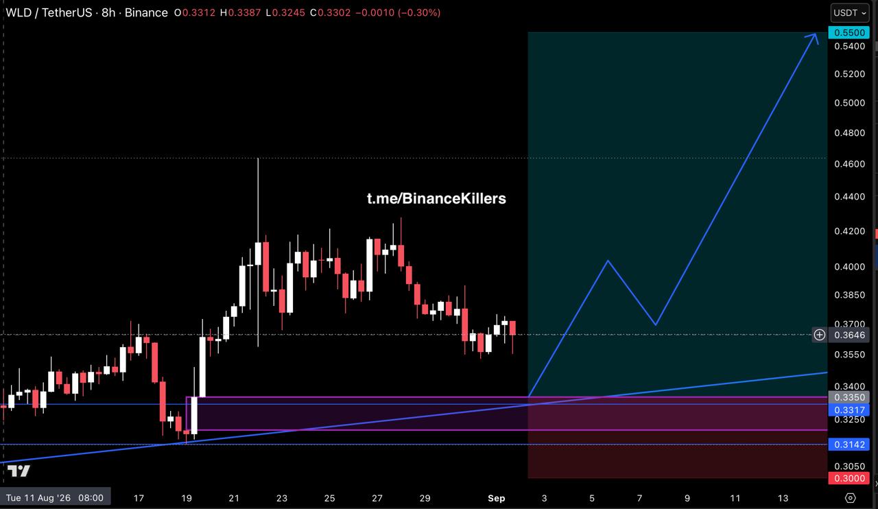 WLDUSDT LONG signal screenshot by Binance Killers Vip Channel