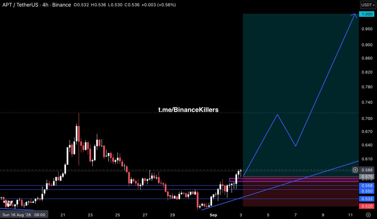 APTUSDT LONG signal screenshot by Binance Killers Vip Channel