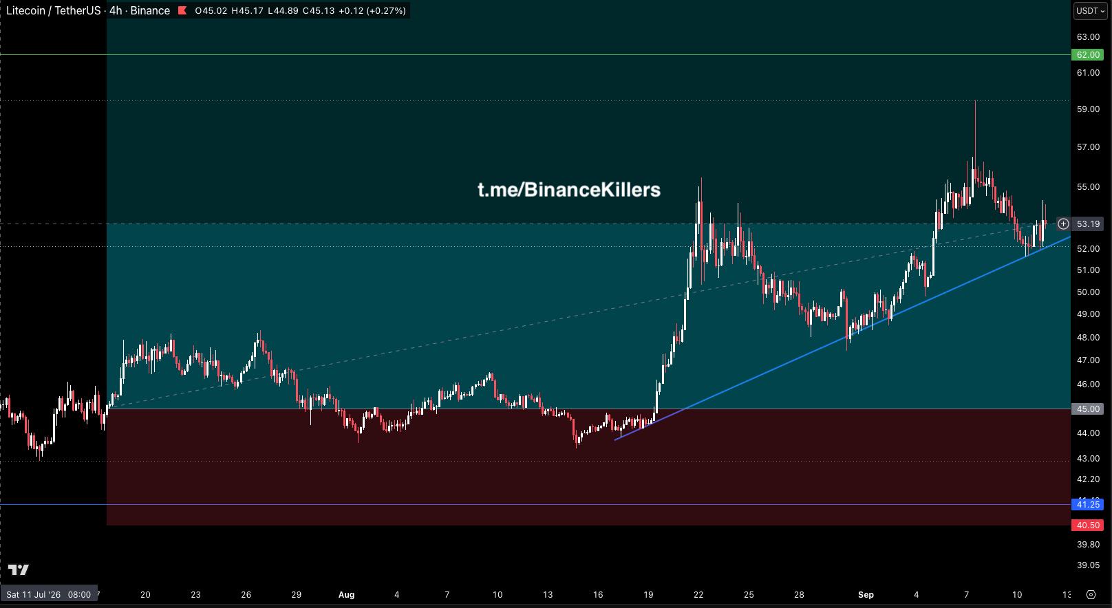 Скриншот сигнала LTCUSDT LONG от Binance Killers Vip Channel