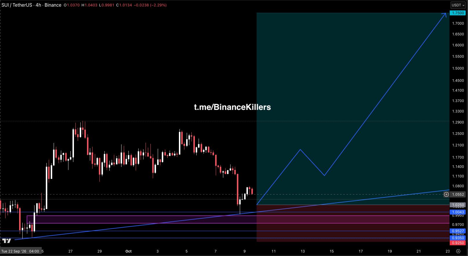 SUIUSDT LONG signal screenshot by Binance Killers Vip Channel