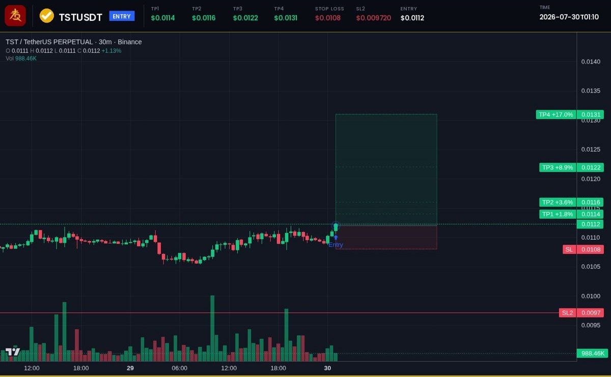 اسکرین‌شات سیگنال TSTUSDT LONG از Binance Spot & FutuRes Signals 🐋