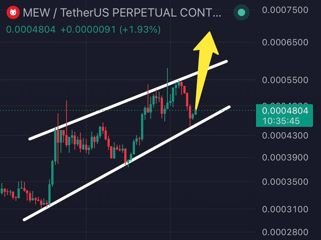 MEWUSDT LONG signal screenshot by Binance Spot & FutuRes Signals 🐋