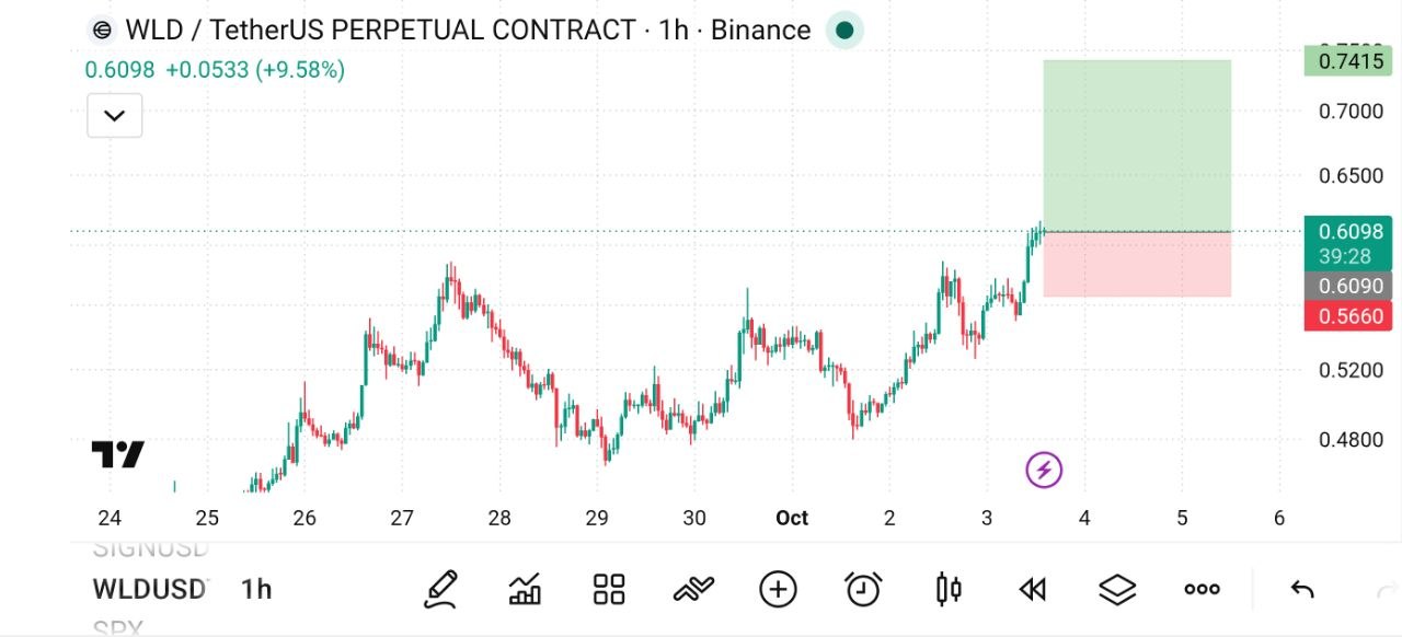 Скриншот сигнала WLDUSDT LONG от The Crypto Ghost 👻