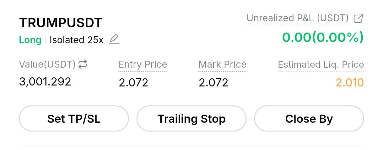اسکرین‌شات سیگنال TRUMPUSDT LONG از Crypto Profit