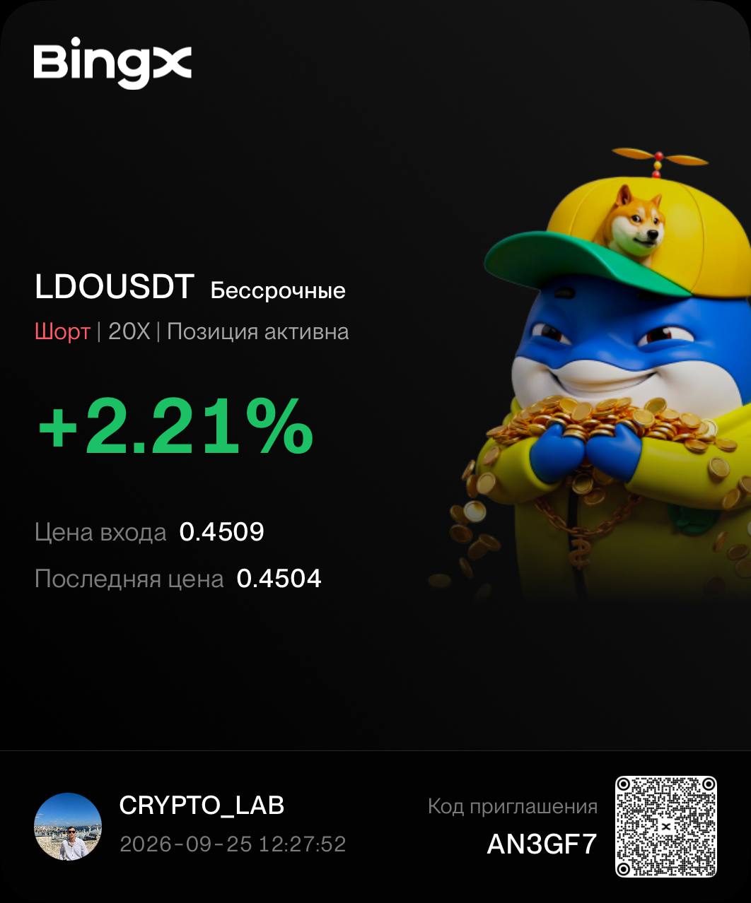 اسکرین‌شات سیگنال LDOUSDT SHORT از CRYPTOLAB