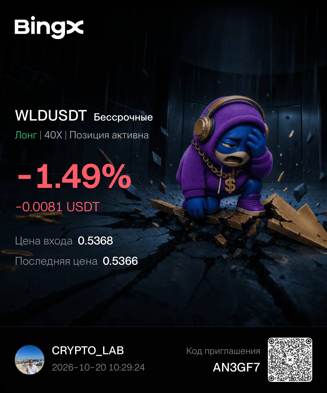 WLDUSDT LONG signal screenshot by CRYPTOLAB