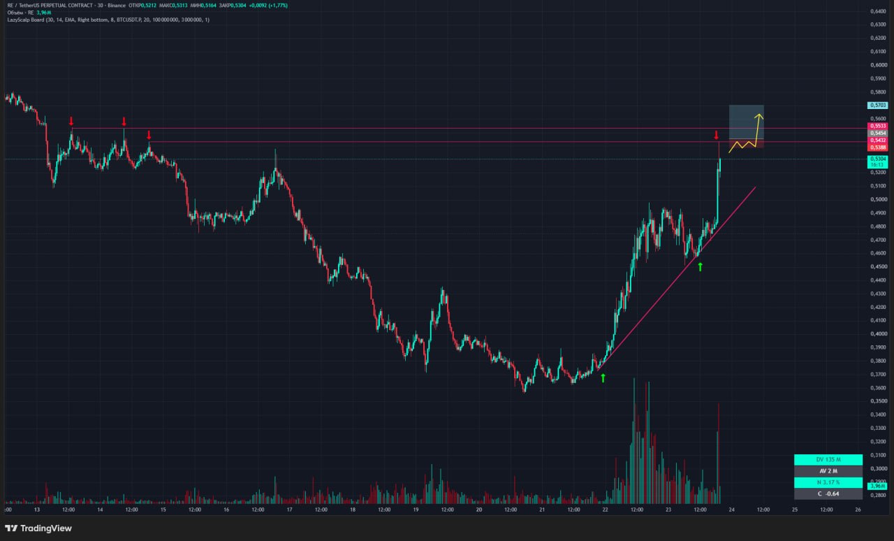 اسکرین‌شات سیگنال REUSDT LONG از Trader signals RU