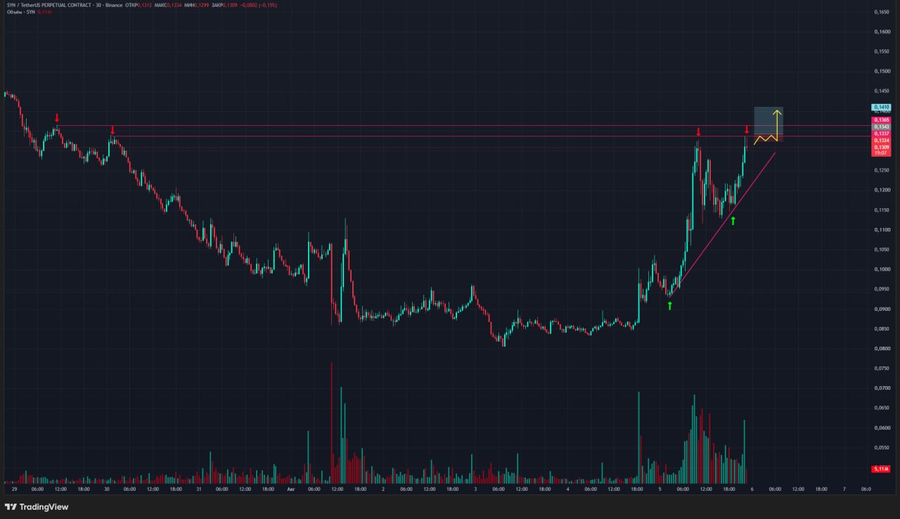اسکرین‌شات سیگنال SYNUSDT LONG از Trader signals RU