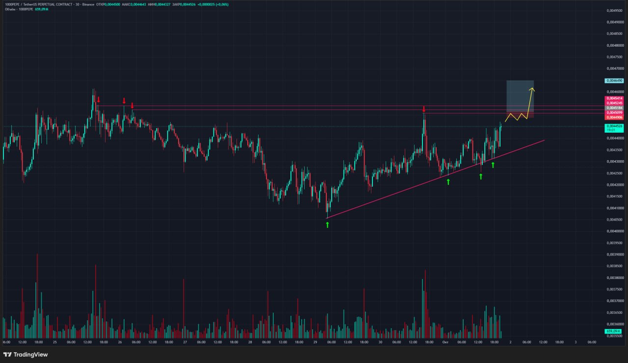اسکرین‌شات سیگنال 1000PEPEUSDT LONG از Trader signals RU