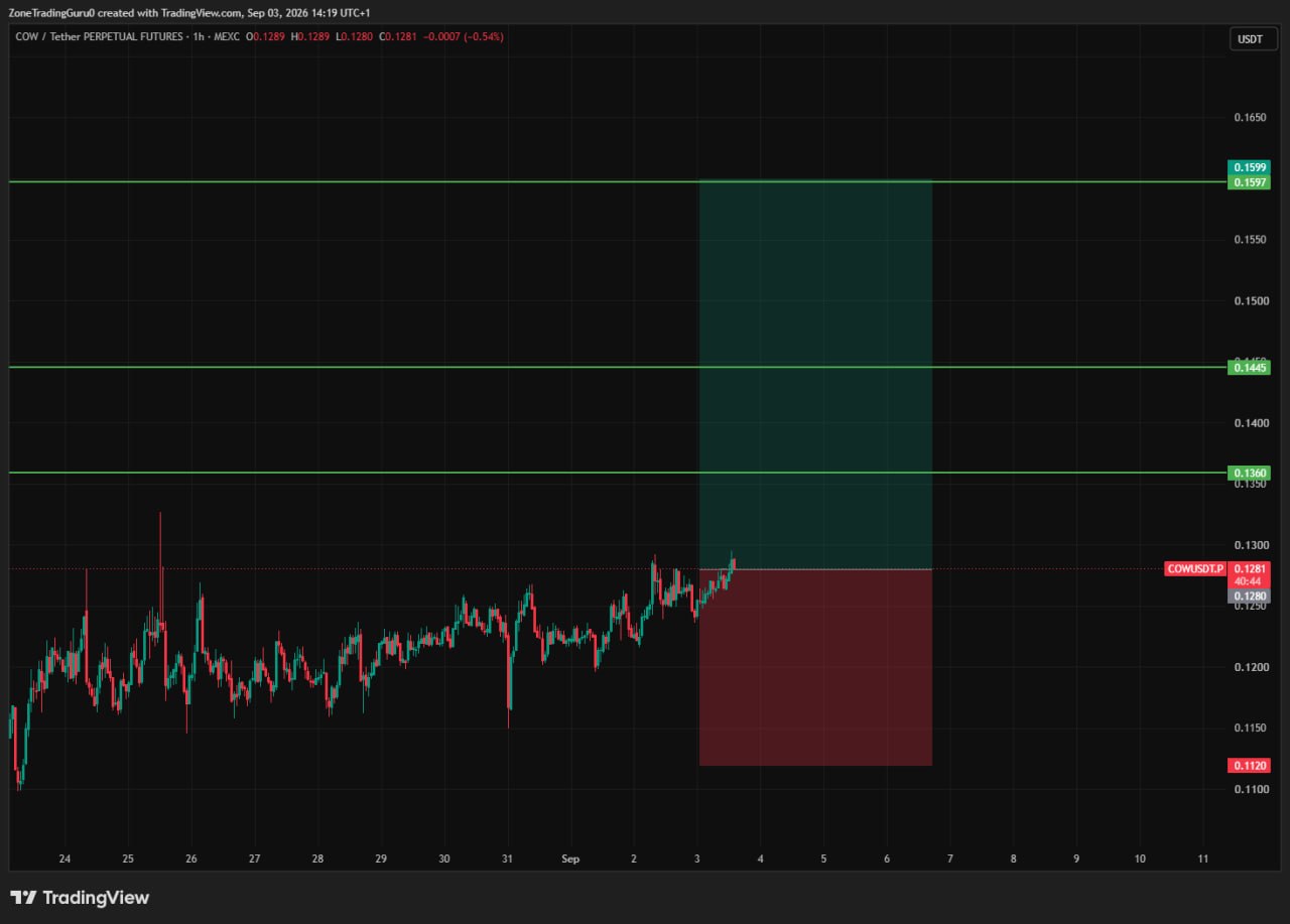 COWUSDT LONG signal screenshot by Evening Trader Group