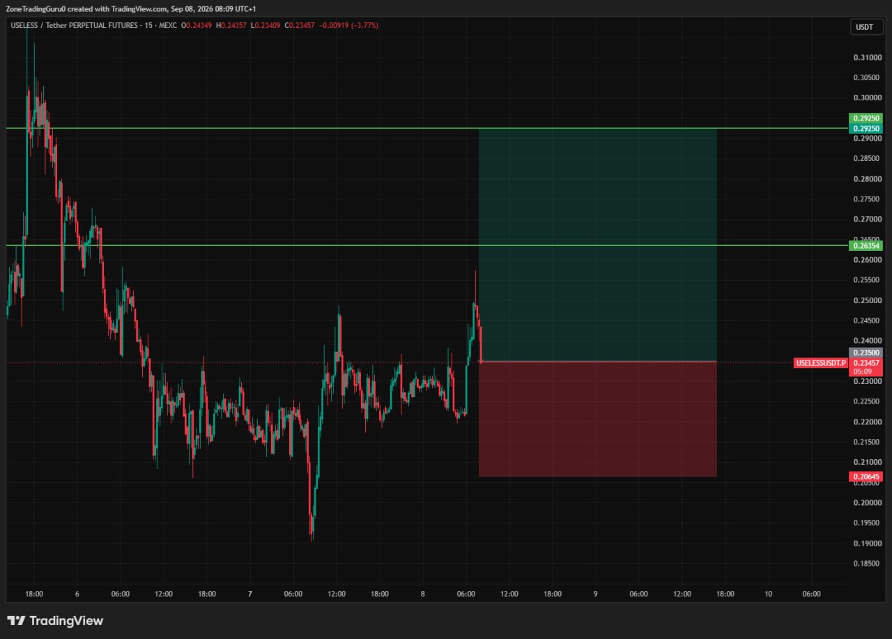 USELESSUSDT LONG signal screenshot by Evening Trader Group