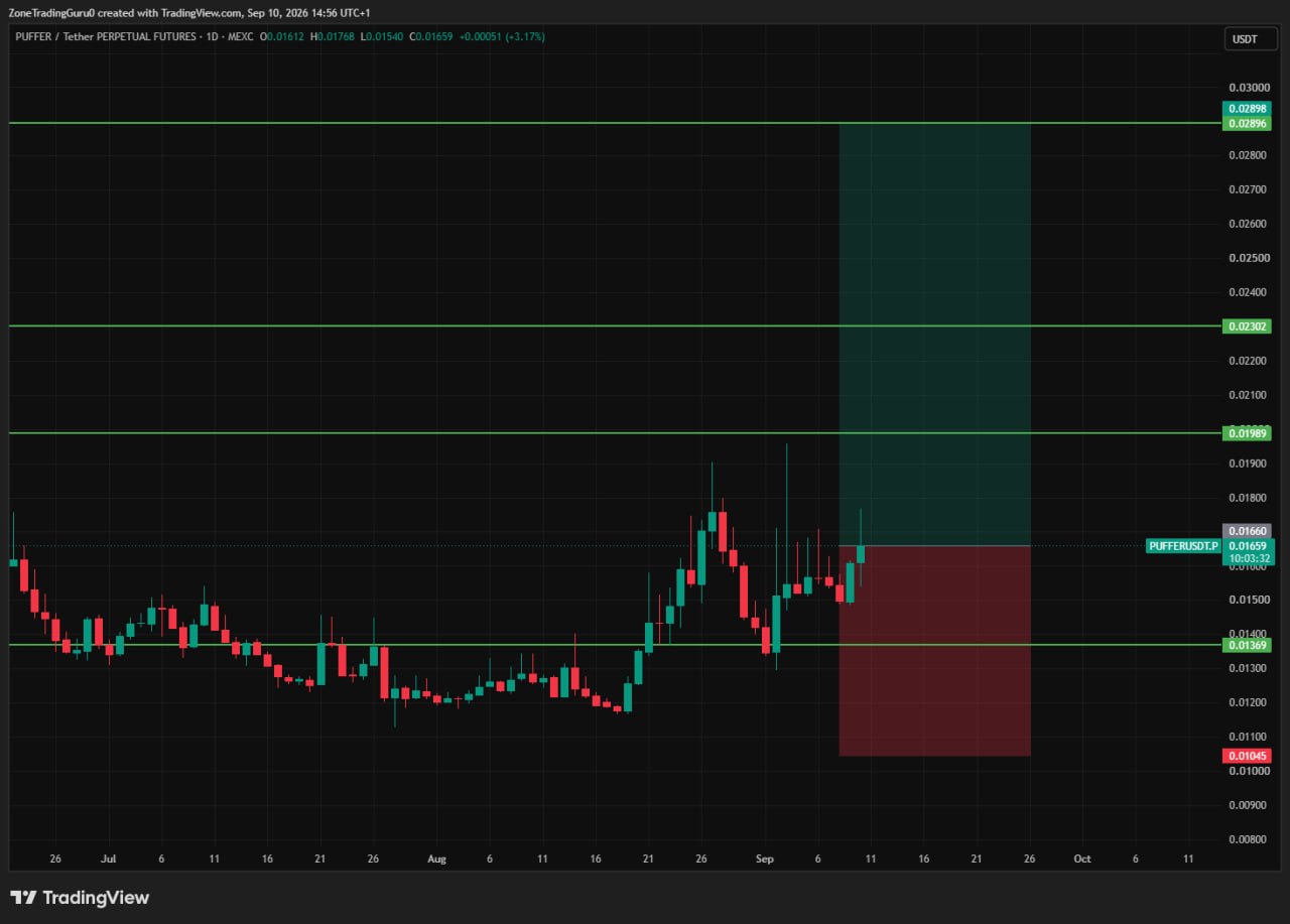 اسکرین‌شات سیگنال PUFFERUSDT LONG از Evening Trader Group