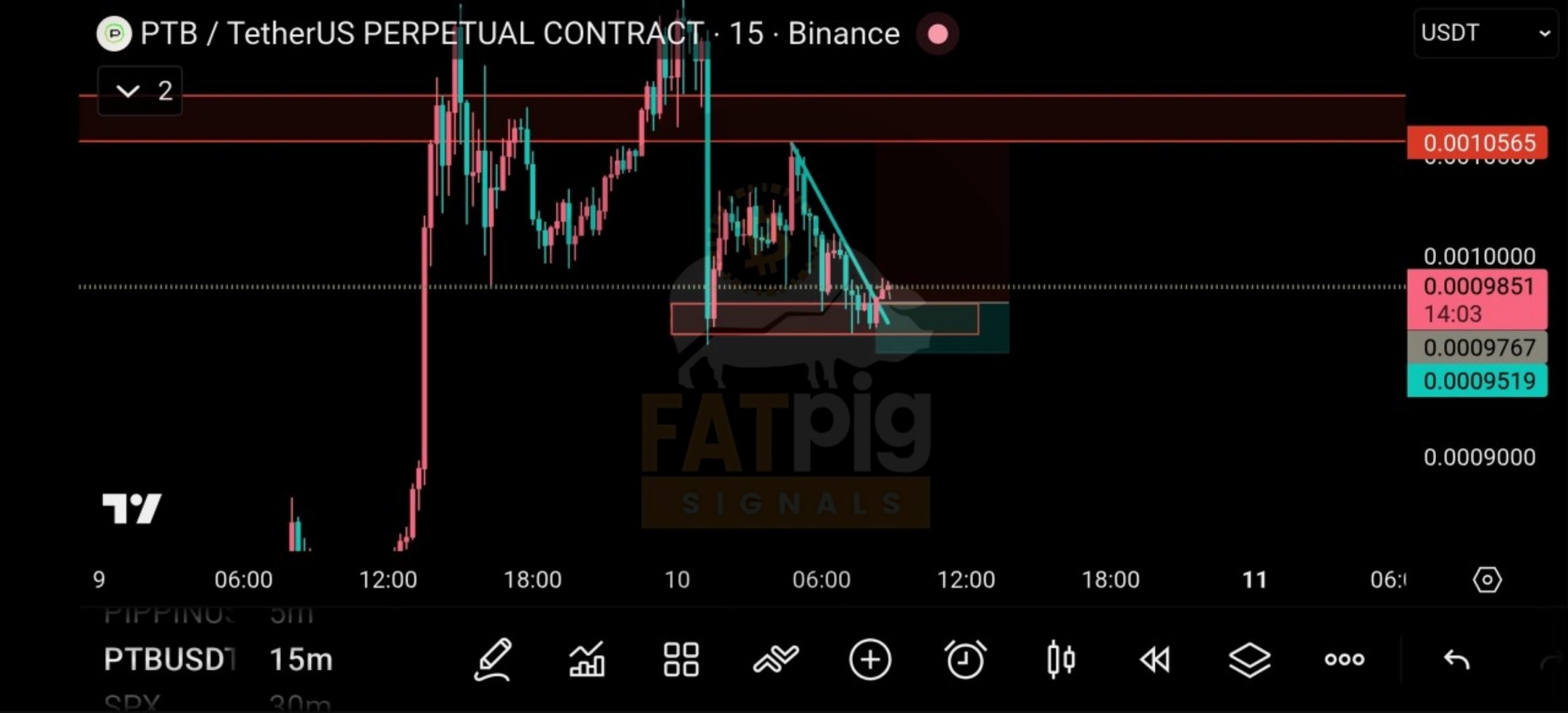 PTBUSDT LONG signal screenshot by Fat Pig Signals OFFICIAL