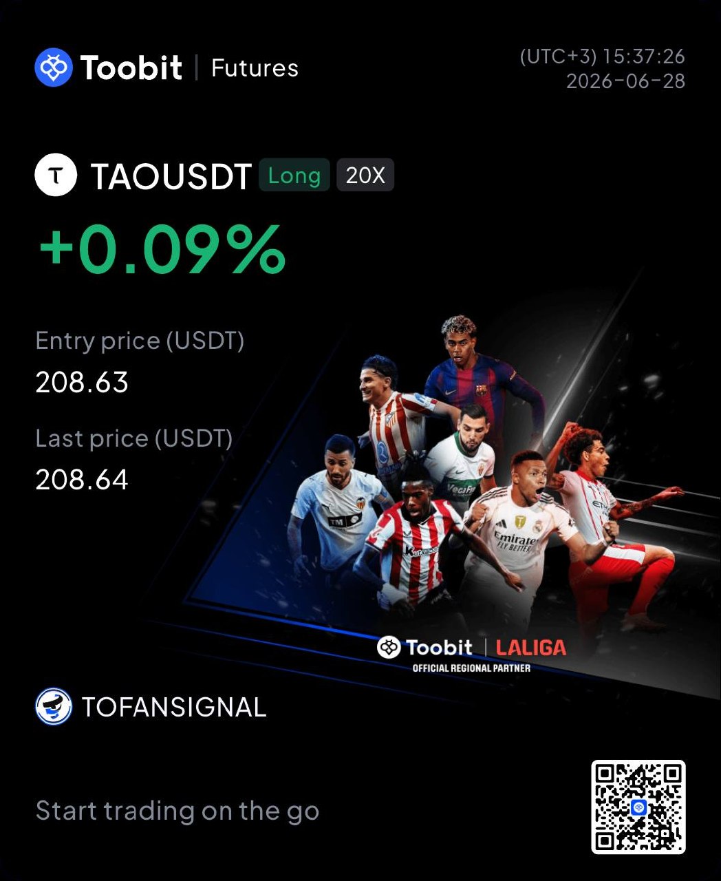 Скриншот сигнала TAOUSDT LONG от Tofan Trade | سیگنال کریپتو