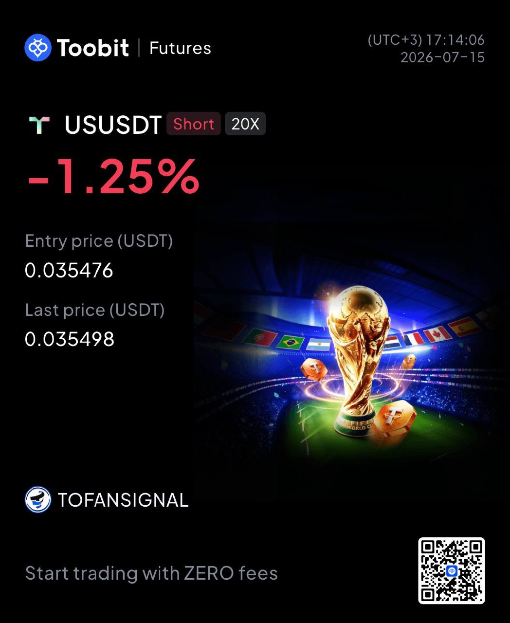USUSDT SHORT signal screenshot by Tofan Trade | سیگنال کریپتو