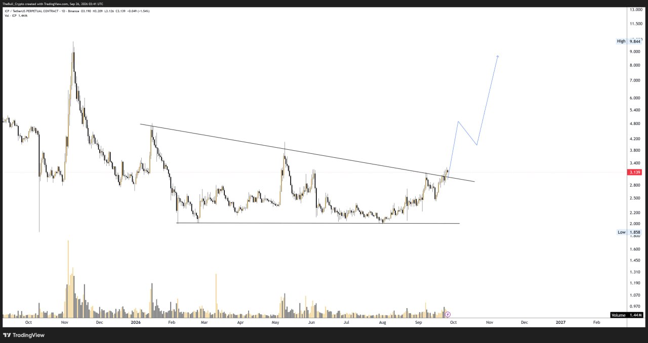 اسکرین‌شات سیگنال ICPUSDT LONG از The Bull