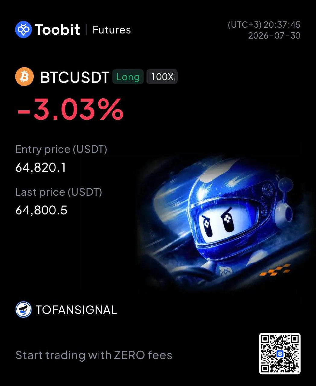 Скриншот сигнала BTCUSDT LONG от Tofan Trade | سیگنال کریپتو