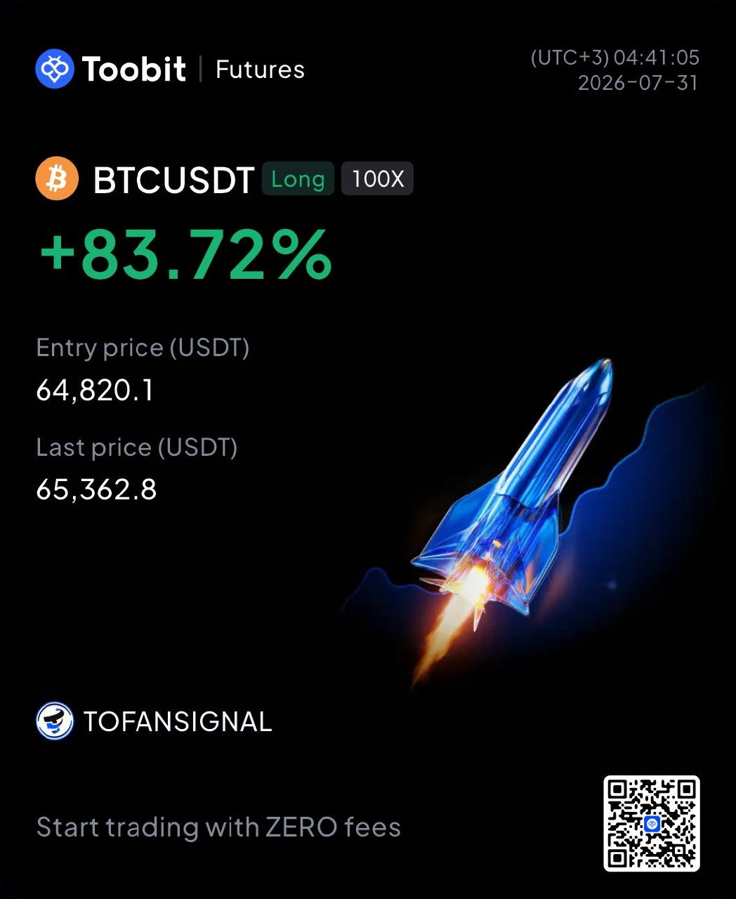 Скриншот сигнала BTCUSDT LONG от Tofan Trade | سیگنال کریپتو