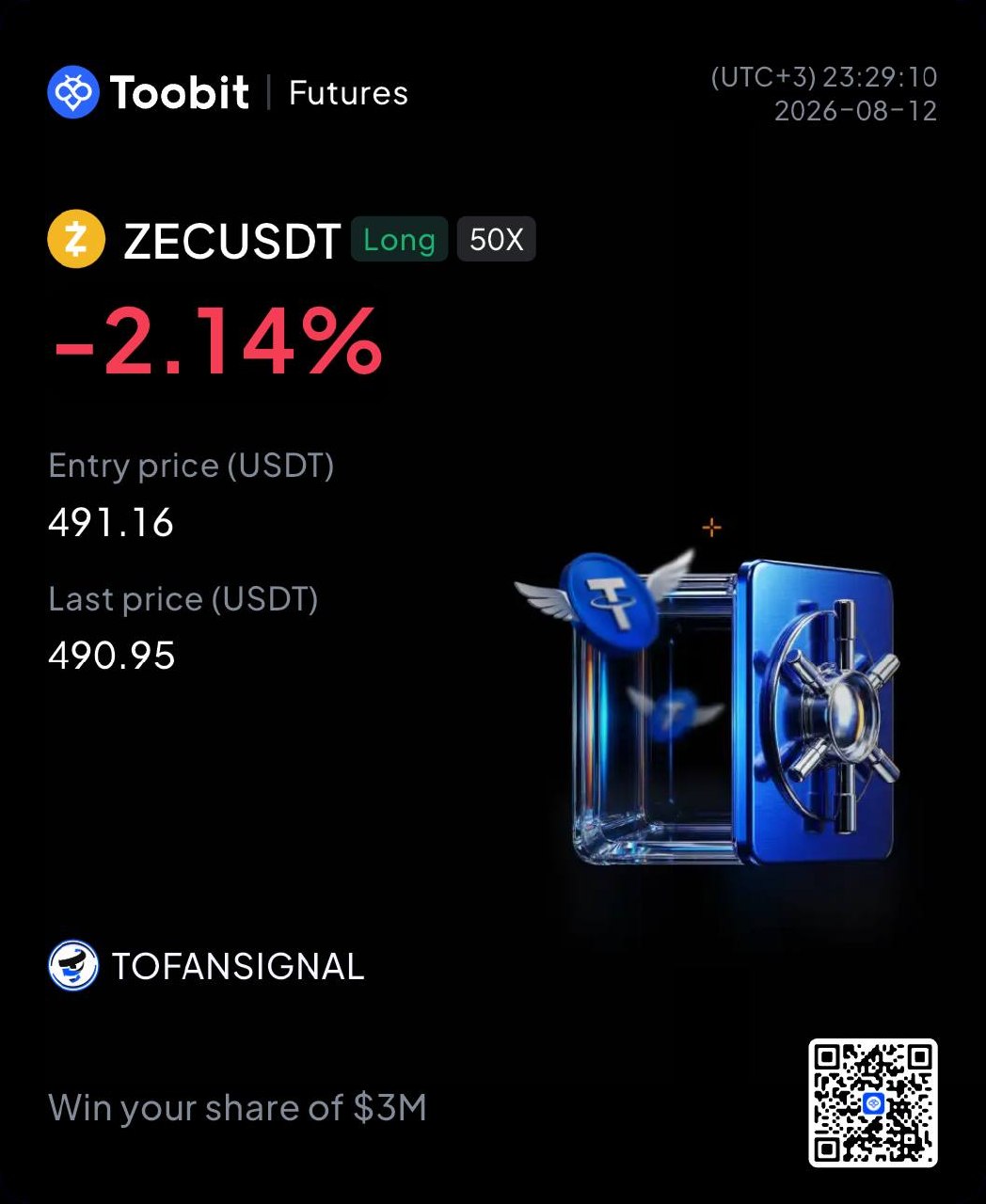 اسکرین‌شات سیگنال ZECUSDT LONG از Tofan Trade | سیگنال کریپتو