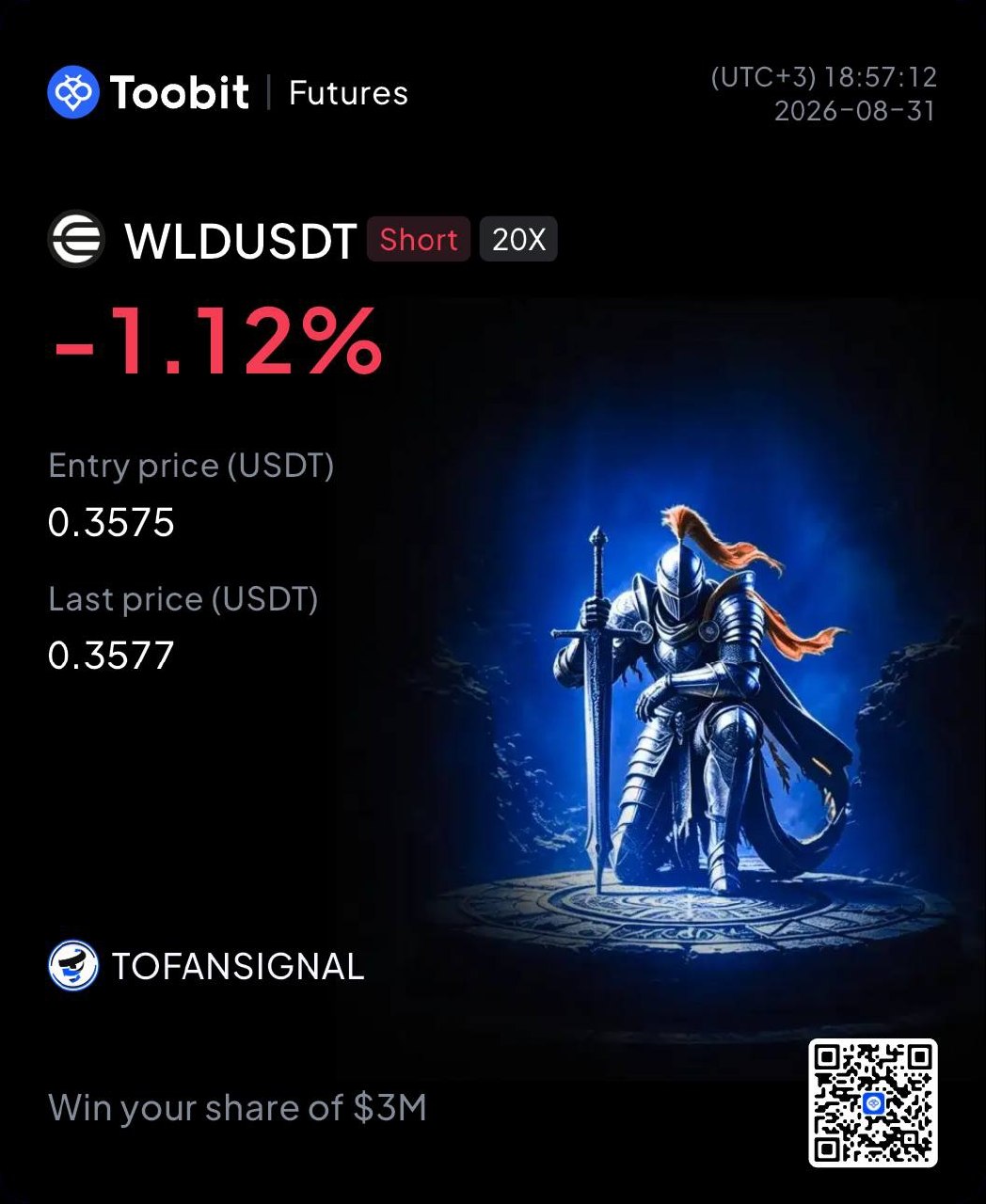 WLDUSDT SHORT signal screenshot by Tofan Trade | سیگنال کریپتو