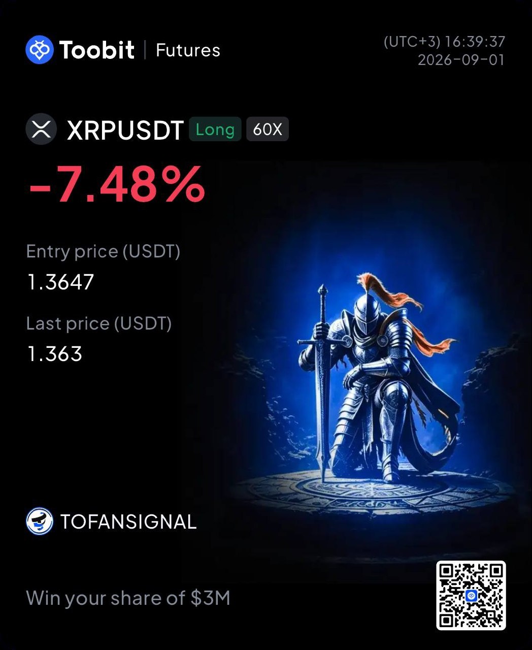 XRPUSDT LONG signal screenshot by Tofan Trade | سیگنال کریپتو