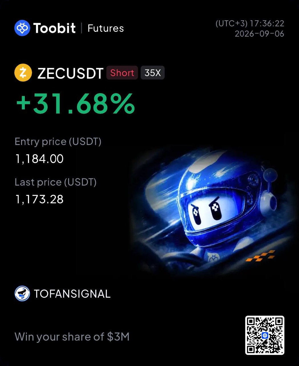اسکرین‌شات سیگنال ZECUSDT SHORT از Tofan Trade | سیگنال کریپتو