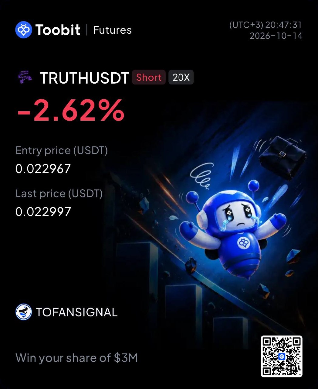TRUTHUSDT SHORT signal screenshot by Tofan Trade | سیگنال کریپتو