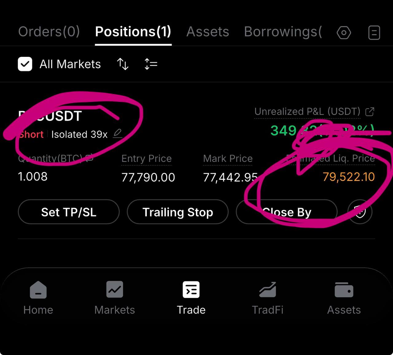 اسکرین‌شات سیگنال BTCUSDT SHORT از Wise Advice Signal